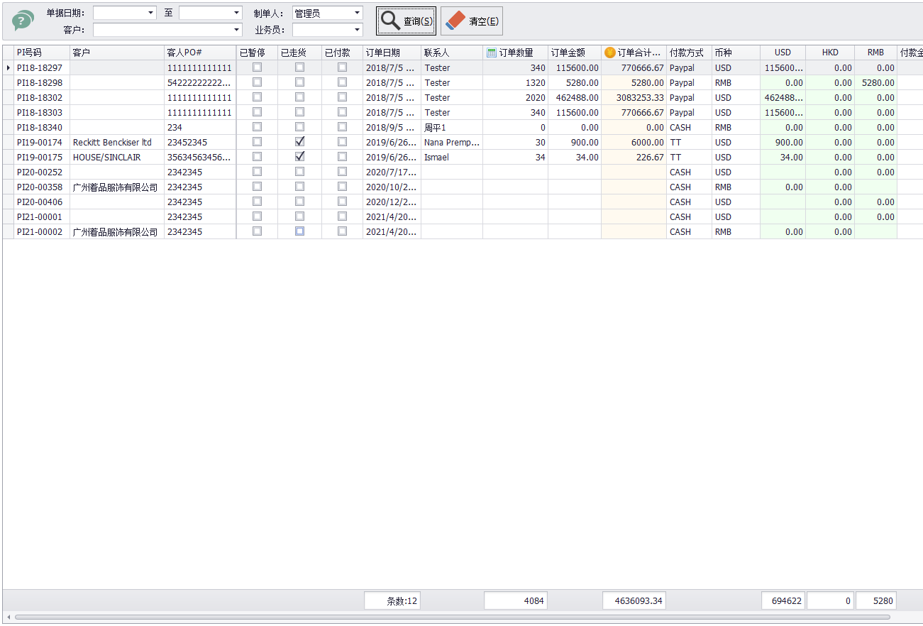 OMS_订单管理系统_PI总表形式发票总表(PI Summary) - 喜鹊软件